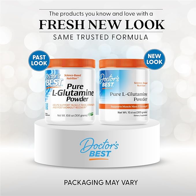 Doctor's Best Pure L-Glutamine Powder, Supports Muscle Mass, Strength & Post-Workout Recovery, Amino Acid, 300g