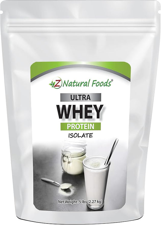 Z Natural Foods Ultra Whey Protein Isolate Powder - Pure, Unflavored, Unsweetened Whey Protein Powder - Flavorless Whey Isolate with Vital Proteins for Fitness, Sports Nutrition, Immune Support, 5 lb