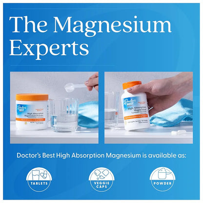 Doctor’s Best High Absorption Magnesium Glycinate Lysinate Supplement - 100% Chelated for Maximum Absorption - Magnesium for Sleep and Muscle Relaxation - 200 Mg Per Serving - 240 Tablets
