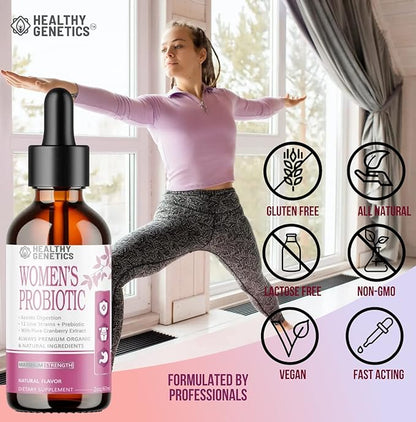 Liquid Probiotics for Women | Prebiotic + Cranberry + Probiotics for Digestive Health | Acidophilus Probiotic | Dairy Free | Vegan | Non-GMO | Gluten Free | 30 Servings