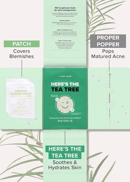 I DEW CARE Blemish Skincare Set - Ready Aim Clear | Face Mask & Acne Patch & Pimple Popper Tool, with Tea Tree Oil, Soothing & Hydrating, Treatment, Oily & Sensitive Skin