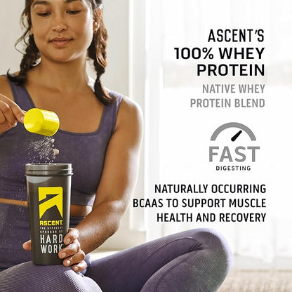 Ascent 100% Whey Protein Powder - Post Workout Whey Protein Isolate, Zero Artificial Flavors & Sweeteners, Gluten Free, 5.5g BCAA, 2.6g Leucine, Essential Amino Acids, Vanilla Bean 4 lb