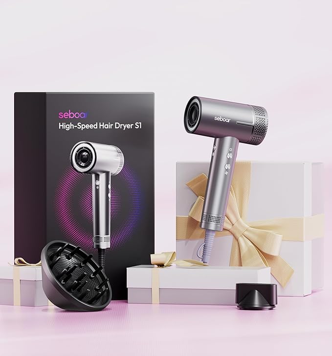 High-Speed Ionic Hair Dryer with Diffuser, Professional LCD Display Thermo-Control Blow Dryer, 1500W Fast Dry, 500 Million Ionic Hairdryer, Low Noise, Lightweight for Travel Home Salon