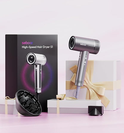 High-Speed Ionic Hair Dryer with Diffuser, Professional LCD Display Thermo-Control Blow Dryer, 1500W Fast Dry, 500 Million Ionic Hairdryer, Low Noise, Lightweight for Travel Home Salon