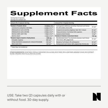 Needed. Sperm Support - Fertility Supplements for Men - Clinically Studied Botanical Ingredients for A Whole Body Approach to Male Fertility - Prenatal Vitamins - 120 Capsules, 30 Day Supply