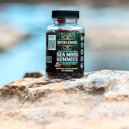 Wild Crafted Irish Sea Moss Gummies with Bladderwrack & Burdock Root - Chewable Natural Multivitamin Vegan Gummies for Immune, Thyroid, Digestive, and Gut Support - 60 Gummies