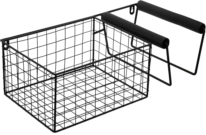 MyGift Hanging Metal Tennis Racquet and Tennis Ball Storage Basket Rack, Wall Mounted Racket Holder