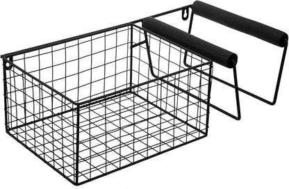 MyGift Hanging Metal Tennis Racquet and Tennis Ball Storage Basket Rack, Wall Mounted Racket Holder