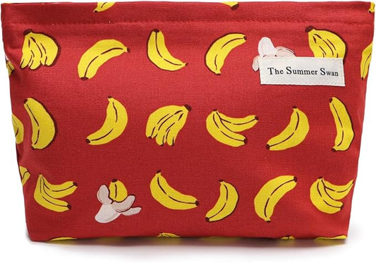 The Summer Swan Large Floral Mid-day Clutch Period Kit Hygiene Skincare Cute Makeup Bag (Banana Red)