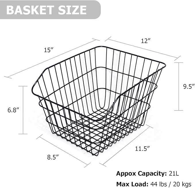 RAYMACE Rear Bike Basket with Waterproof Cover,Bicycle Cargo Rack Storage Basket Mount for Back Under Seat