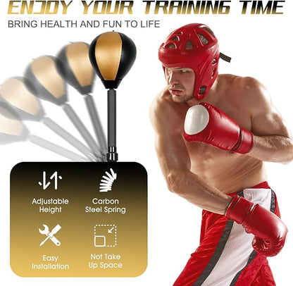 Standing Reflex Speed Bag with Thick Base, Adjustable Height & Reinforced Spring (Golden Black)