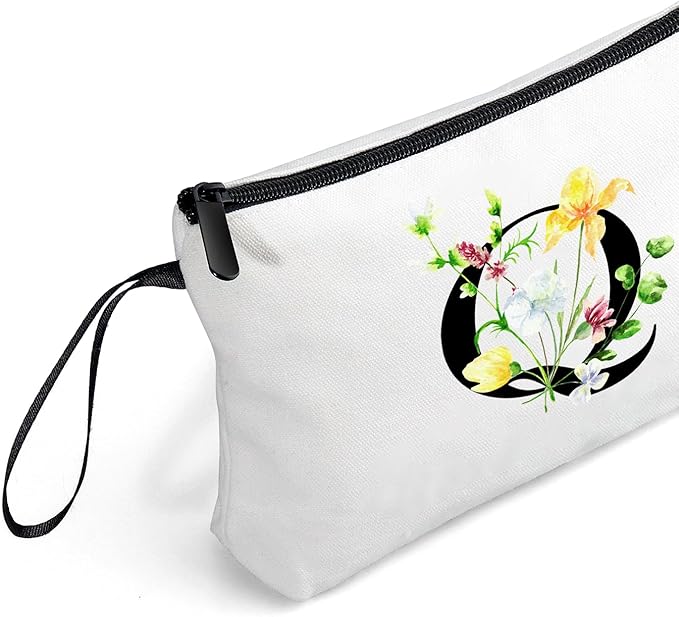 SEAMOON Women Birthday Unique Initial Funny Gifts for Teenage Girl Sister Friends Bridesmaid Personalized Travel Make up Cosmetic Bag with Mirror Valentines Mothers Day Christmas Graduation Q
