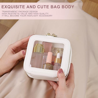 Small Makeup Bag Clear Mini Cosmetic Makeup Case & Toiletry Bag with Zipper Women's Purse Organizer & Car Essentials (White, MINI-2)