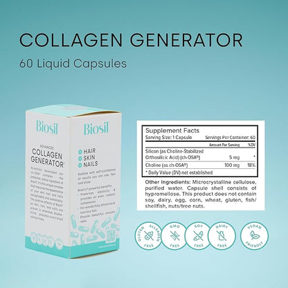 Biosil Collagen Generator - 60 Liquid Capsules, Pack of 2 - with Patented ch-OSA Complex - Generates & Protects Your Own Collagen - GMO Free - 60-Day Supply