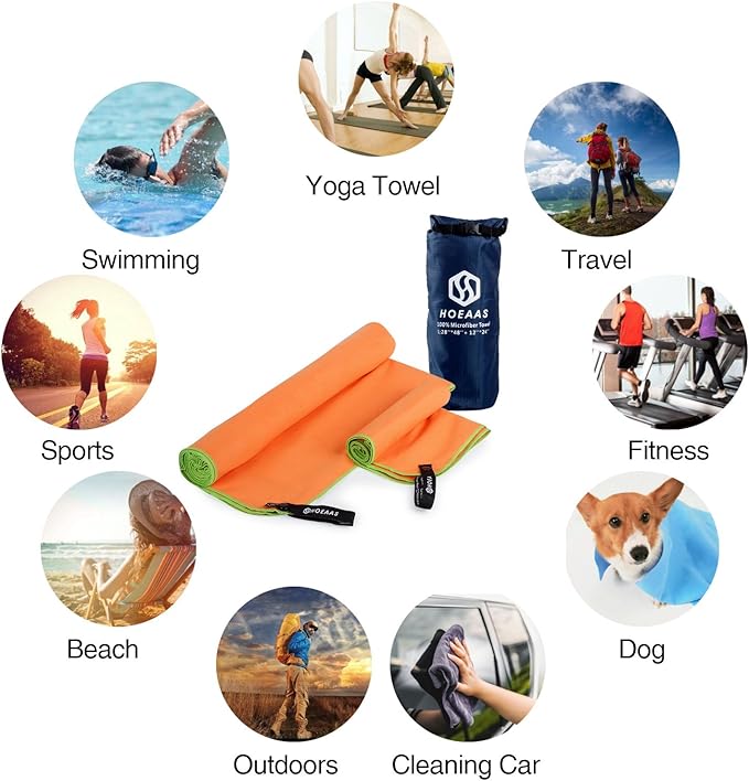 HOEAAS 2 Pack Microfiber Camping Towels