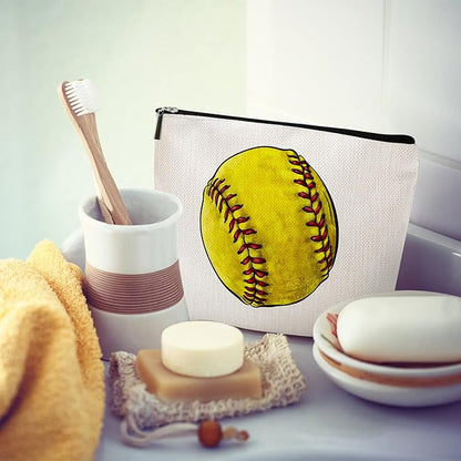 Softball Canvas Makeup Bag - Softball Accessories for Team Inspirational Gift for Softball Lovers Party Favors Stuff