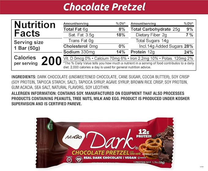 NuGo Dark Variety - Pretzel with Sea Salt 12 Bars & Dark Coconut 12 Bars, Vegan, 200 Calorie, Gluten Free, 24 Count