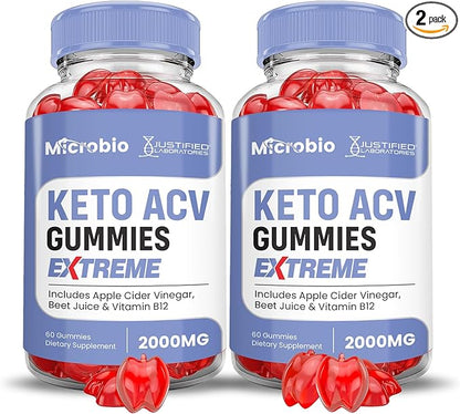 2 Pack Microbio Keto ACV Gummies Extreme 2000MG Micro Bio Keto Gummies Apple Cider Vinegar Formulated with Pomegranate Beet Juice Powder B12 Vegan Non GMO 120 Gummys