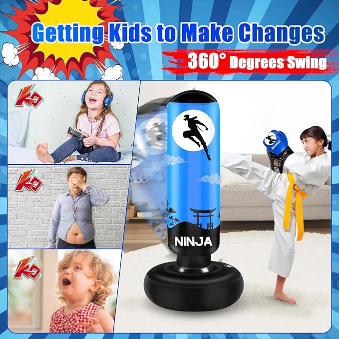 Punching Bag for Kids, Kids Boxing Set with Boxing Gloves 66" Large Inflatable Punching Bag,Gifts for Boys & Girls Age 5-12 for Practicing Karate, Taekwondo