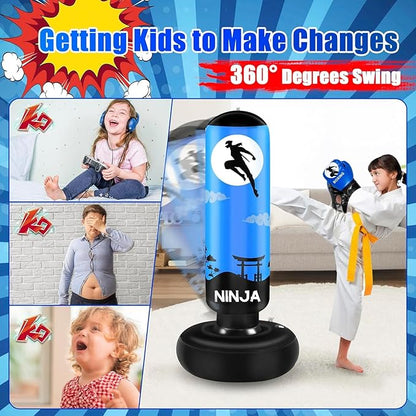 Punching Bag for Kids, Kids Boxing Set with Boxing Gloves 66" Large Inflatable Punching Bag,Gifts for Boys & Girls Age 5-12 for Practicing Karate, Taekwondo
