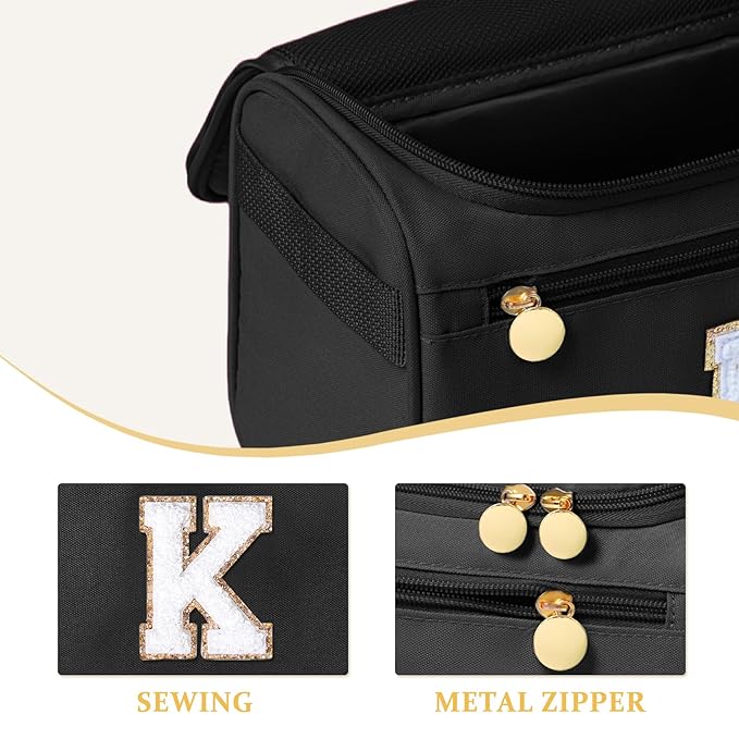 COSHAYSOO Trendy Appreciation Gifts for Women Coworker Leaving Going Away Farewell Goodbye New Job Administrative Professional Day, Travel Hanging Toiletry Bag Waterproof Toiletries Black Letter K