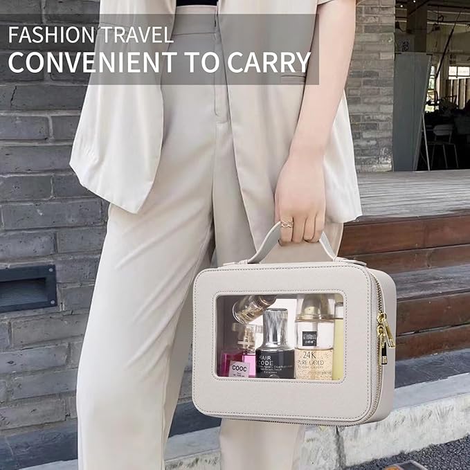 Clear Makeup Bag for Women Waterproof Travel Makeup Case Portable Cosmetic Case Toiletry Bag Car Organizer with Zipper (X/Gray, L)