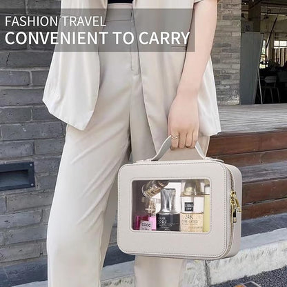 Clear Makeup Bag for Women Waterproof Travel Makeup Case Portable Cosmetic Case Toiletry Bag Car Organizer with Zipper (X/Gray, L)