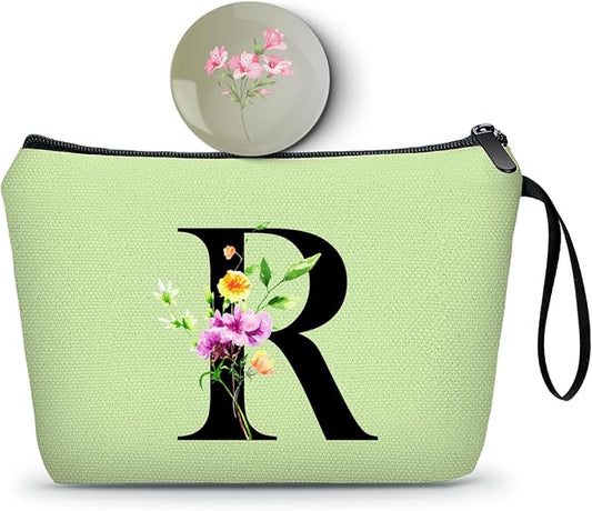 SEAMOON Women Birthday Maid of Honor Monogrammed Gifts for Bride Bridesmaid Sister Friend Her Teacher Makeup Cosmetic Bag with Mirror Mothers Day Christmas Graduation R