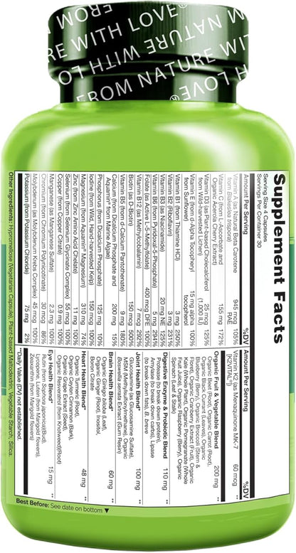 NATURELO Whole Food Multivitamin for Women 50+ (Iron Free) with Vitamins, Minerals, & Organic Extracts - Supplement for Post Menopausal Women Over 50 - No GMO - 120 Vegan Capsules