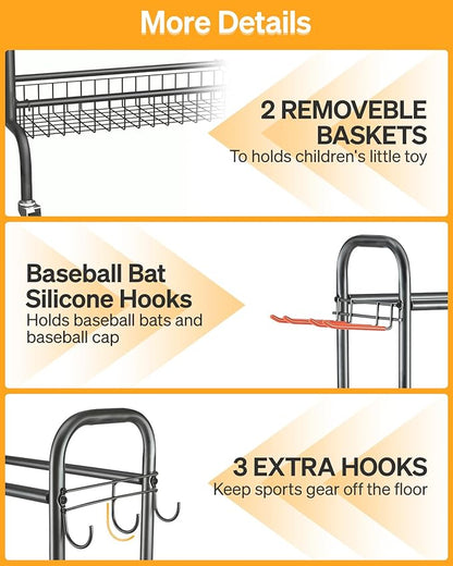 Basketball Rack, Rolling Basketball Shooting Training Stand,Sports Equipment Storage with Wheels, Four-Layer Organizer Holder with Two Basket for Basketballs Footballs Volleyball