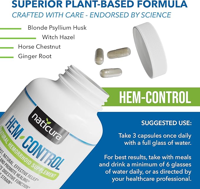 Hem-Control - Fast Effective Hemorrhoid Treatment Supplement - Powerful Formula to Promote Symptom Relief, Shrinking of Hemorrhoids, Ease Discomfort - 90 Vegan Capsules - Made in USA