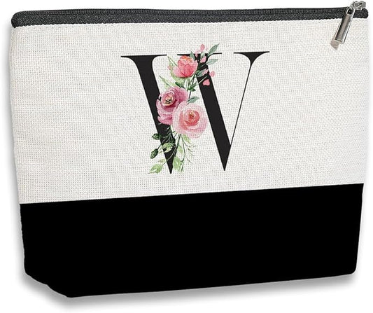 Initial Makeup Bag, Personalized Gifts for Women, Personalized Makeup Bag, Bridesmaid Gifts, Cosmetic bags for Women (Letter W)