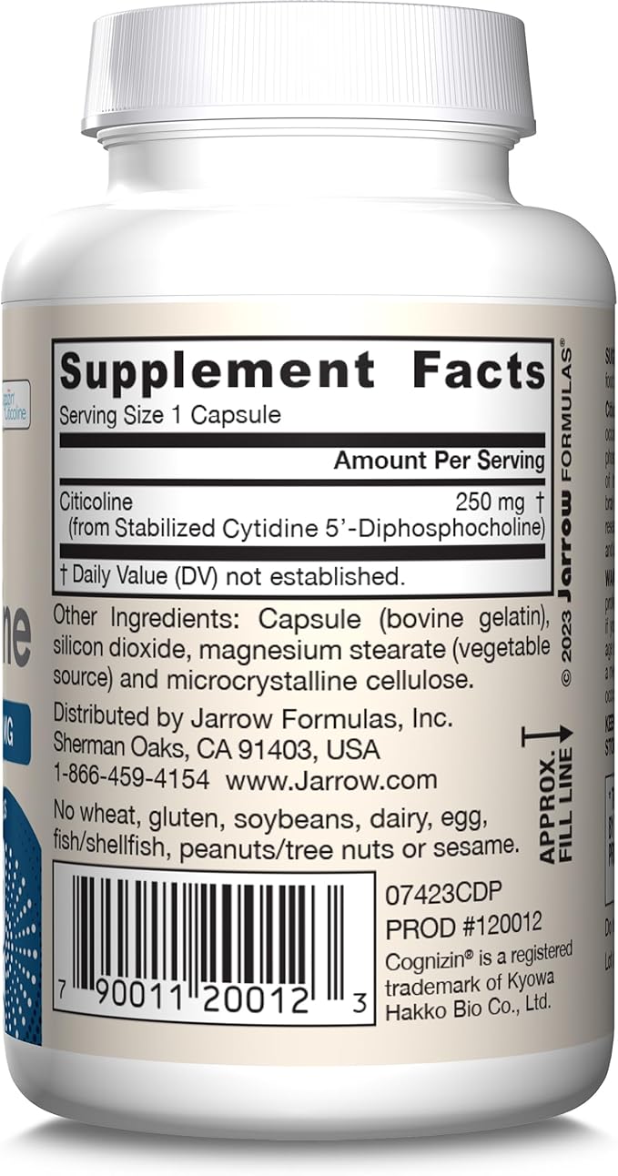 Jarrow Formulas CDP Choline Capsules, 250 mg Dietary Supplement for Memory and Brain Health, 60 Veggie Capsules, 60 Day Supply(Pack of 12)