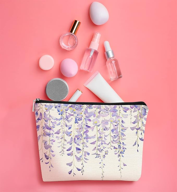 Watercolor Lavender Flowers Makeup Bag,Spring Summer Flower Cosmetic Bag Best Gift Idea for Teen Girls Women,Birthday Christmas Gifts for Girls Women Daughter Sister