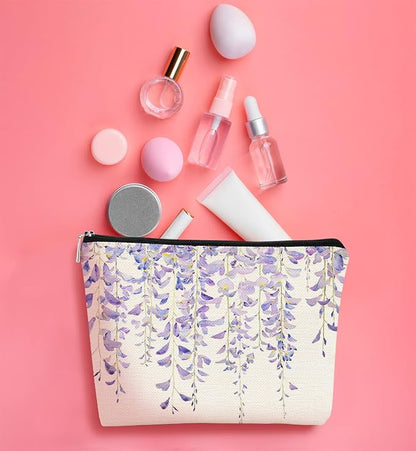 Watercolor Lavender Flowers Makeup Bag,Spring Summer Flower Cosmetic Bag Best Gift Idea for Teen Girls Women,Birthday Christmas Gifts for Girls Women Daughter Sister
