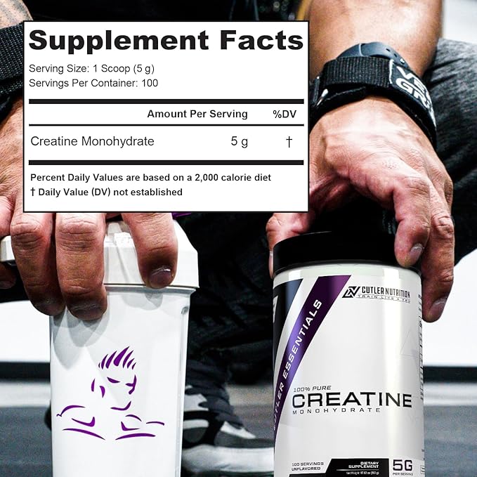 Cutler Nutrition Pure Creatine Monohydrate - 5g Per Serving - Premium Muscle Builder Enhances Strength Performance & Recovery - Unflavored for Easy Mixing (100 Servings)