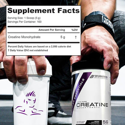 Cutler Nutrition Pure Creatine Monohydrate - 5g Per Serving - Premium Muscle Builder Enhances Strength Performance & Recovery - Unflavored for Easy Mixing (100 Servings)