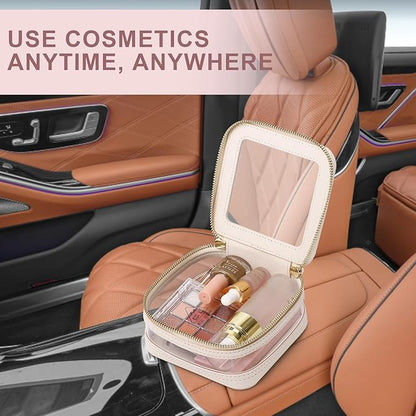 Clear Small Makeup Bag Mini Cosmetic Makeup Case & Toiletry Bag with Zipper,Cute Purse Organizer,Car Essentials for Women (Beige, MINI-2)