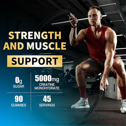 Creatine Monohydrate Gummies 5000mg for Men & Women, Chewables Creatine Monohydrate for Muscle Strength, Muscle Builder, Energy Boost, Pre-Workout Supplement(90 Count)-Blueberry Pineapple.