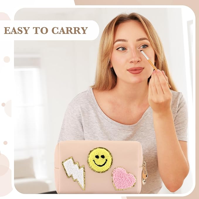 Sanwuta 4 Pcs Hair Face Skin Travel Bag Set Preppy Makeup Pouch PU Leather Skincare Bag Waterproof Cosmetic Organizer Birthday Christmas Gifts(Beige, Pink, Gray, Blue Gray,Fresh Style)