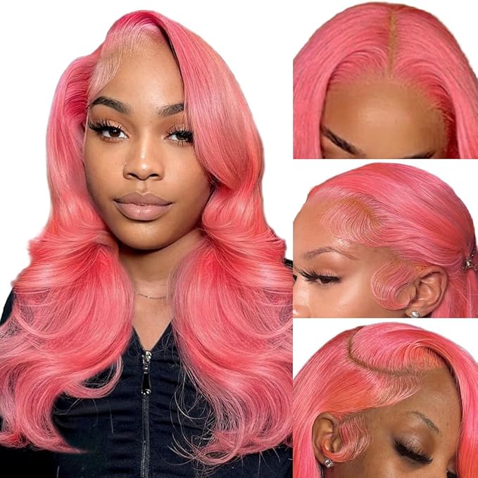 22 Inch Pink Lace Front Wig Human Hair 13x4 HD Lace Pink Body Wave Wig Human Hair Pre Plucked Colored Body Wave Wig Human Hair For Women 150% Density Strawberry Body Wave Lace Front Wig