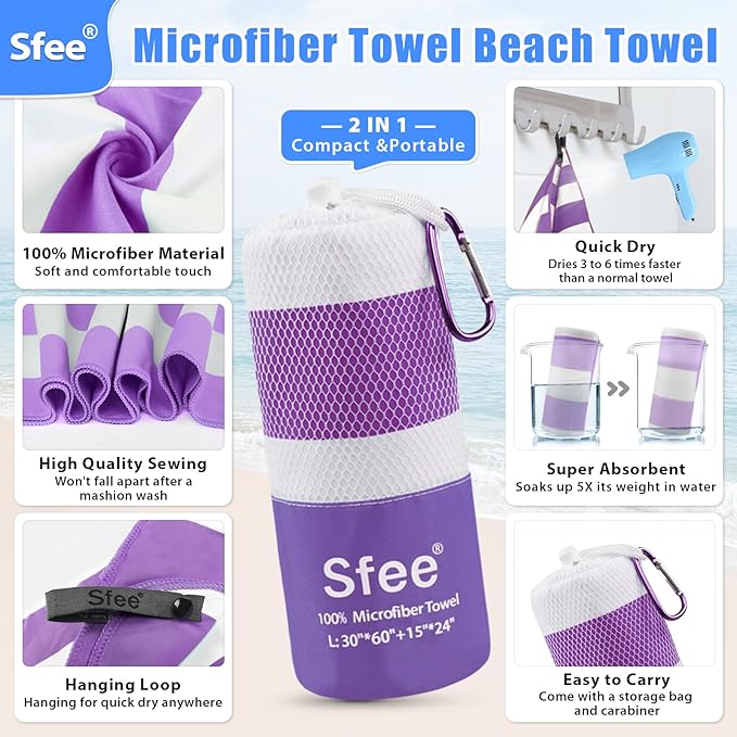 Sfee 2 in 1 Microfiber Oversized Beach Towel