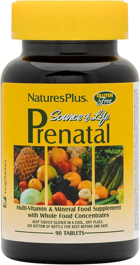 Natures Plus Source of Life Prenatal - 800 mcg Folate, 90 Vegetarian Tablets - All Natural Prenatal Vitamin & Minerals with Iron & Calcium - Optimal Health & Energy - Gluten-Free - 45 Servings