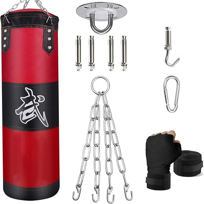 Hanging Punching Bag Set Unfilled, Heavy Boxing Bags Kickboxing Bag for Adults Kids, Youth Boxing Set with Hand Wraps, Punching Bag Hangers, for MMA Muay Thai Karate Taekwondo Training