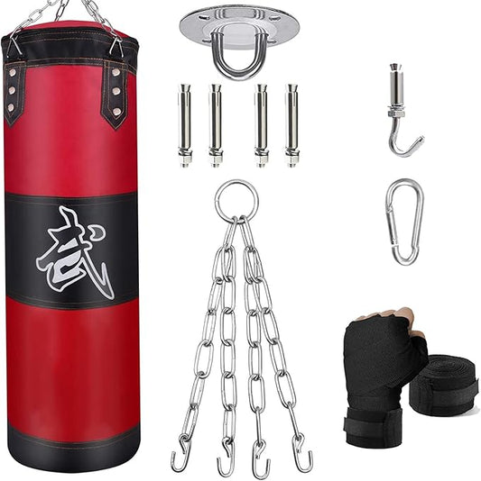 Hanging Punching Bag Set Unfilled, Heavy Boxing Bags Kickboxing Bag for Adults Kids, Youth Boxing Set with Hand Wraps, Punching Bag Hangers, for MMA Muay Thai Karate Taekwondo Training