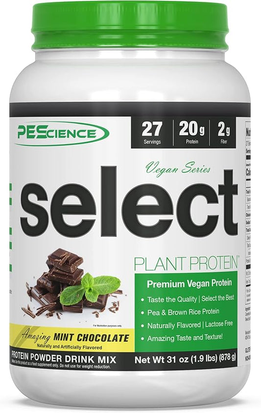 PEScience Select Vegan Plant Based Protein Powder, Mint Chocolate, 27 Serving, Premium Pea and Brown Rice Blend