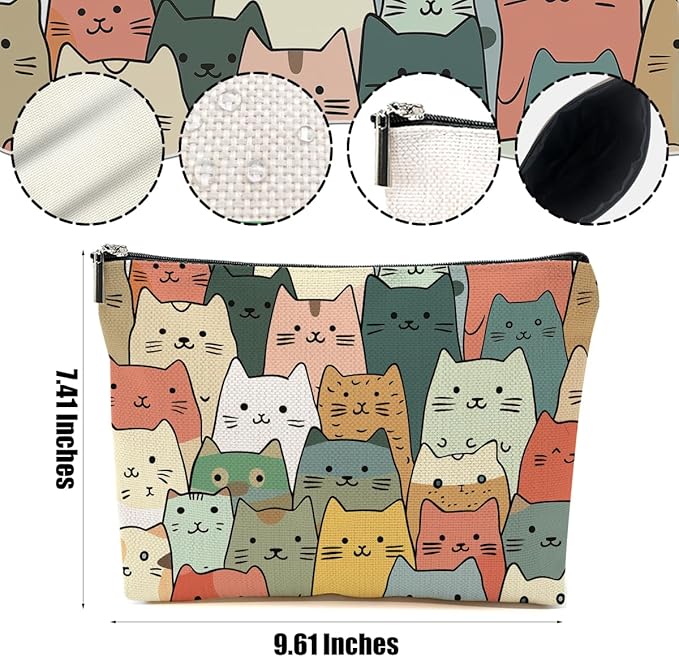 Cute Cat Makeup Bag Cat Gifts Cosmetic Bag Cat Lover Gifts for Women Girls Friends Niece Cat Themed Gifts Cat Stuff Travel Organizer Zipper Pouch Graduation Birthday Friendship Gifts