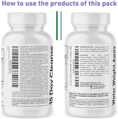 Youth & Tonic 3X Belly Bloating Pills for Puffiness, Water Debloat, Stomach, Gut & Colon Cleanse Detox | with Liquid Activated Charcoal, Coconut & Peppermint Oil, Senna Leaf & More | 150 Capsules