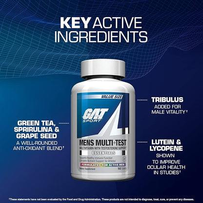 GAT SPORT Men's Multi + Test, Premium Multivitamin Tablets (150 Count)