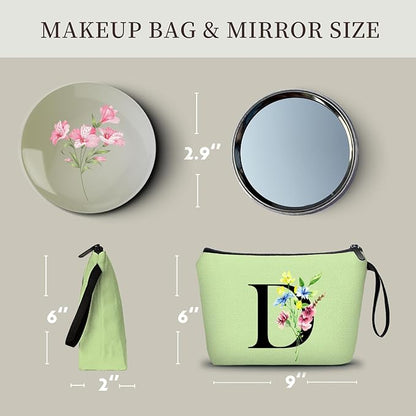 SEAMOON Women Birthday Maid of Honor Monogrammed Gifts for Bride Bridesmaid Sister Friend Her Teacher Makeup Cosmetic Bag with Mirror Mothers Day Christmas Graduation D